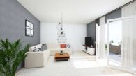 Wohnzimmer - Neubau-Erstbezug! Rollstuhlgerechte EG-Wohnung mit Terrasse, kleinem Garten & Tiefgaragenstellplatz